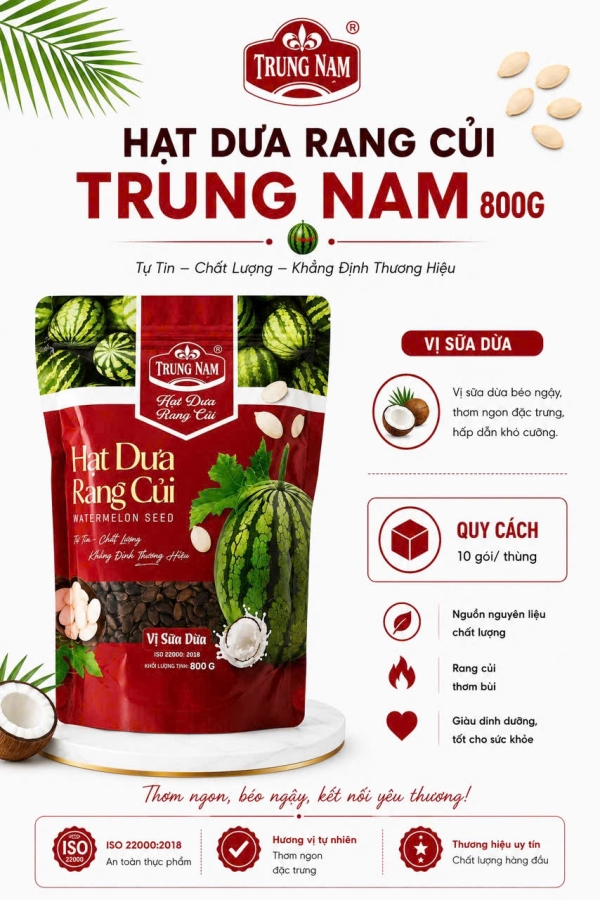 Hạt dưa Trung Nam 800g túi zip, vị sữa dừa