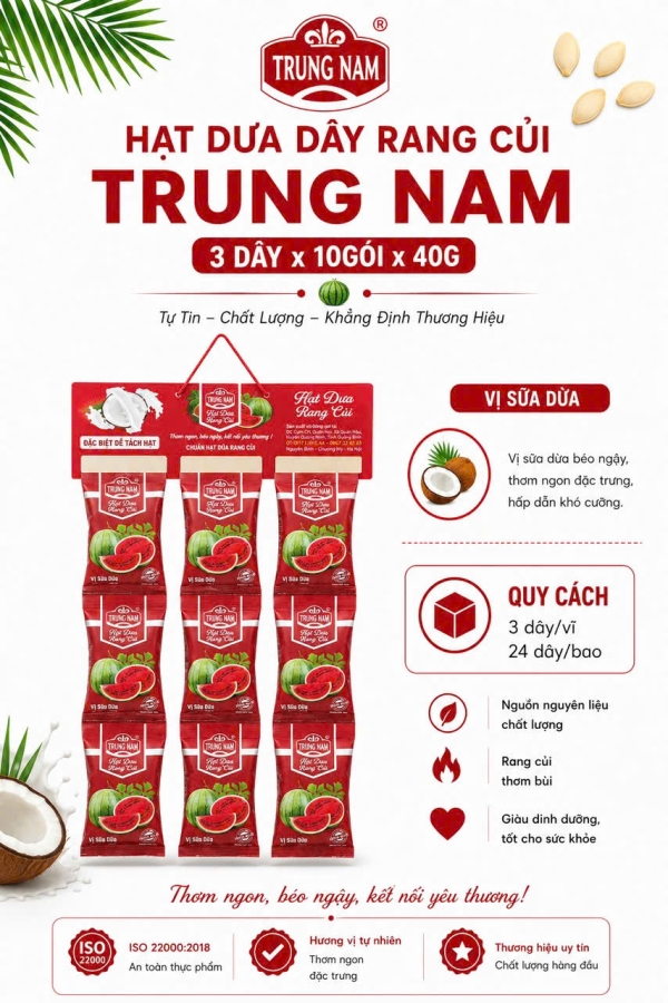 Hạt dưa Trung Nam 3 dây x 10 gói x 40g