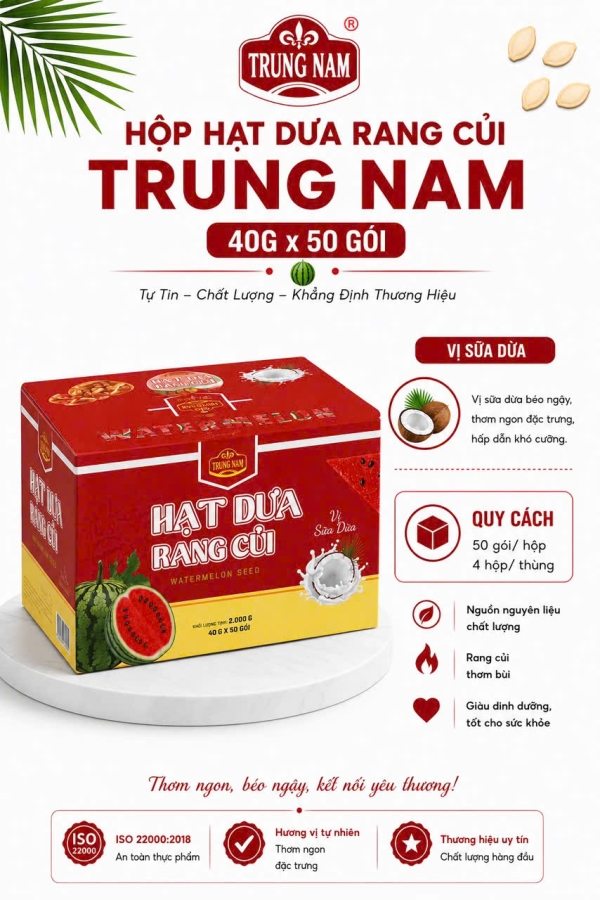 Thùng hạt dưa Trung Nam 40g x 50 gói vị sữa dữa